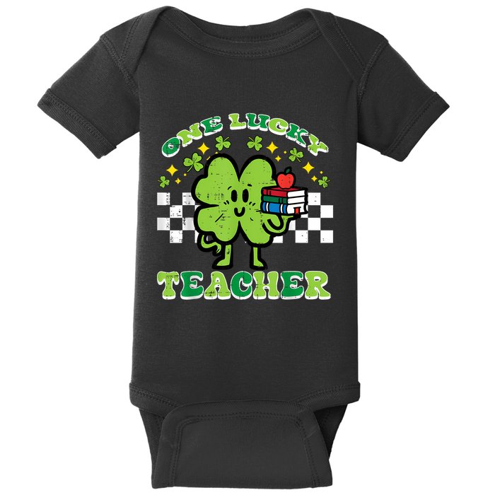 St Patrick Day Shamrock One Lucky Teacher Retro Saint Pattys Baby Bodysuit