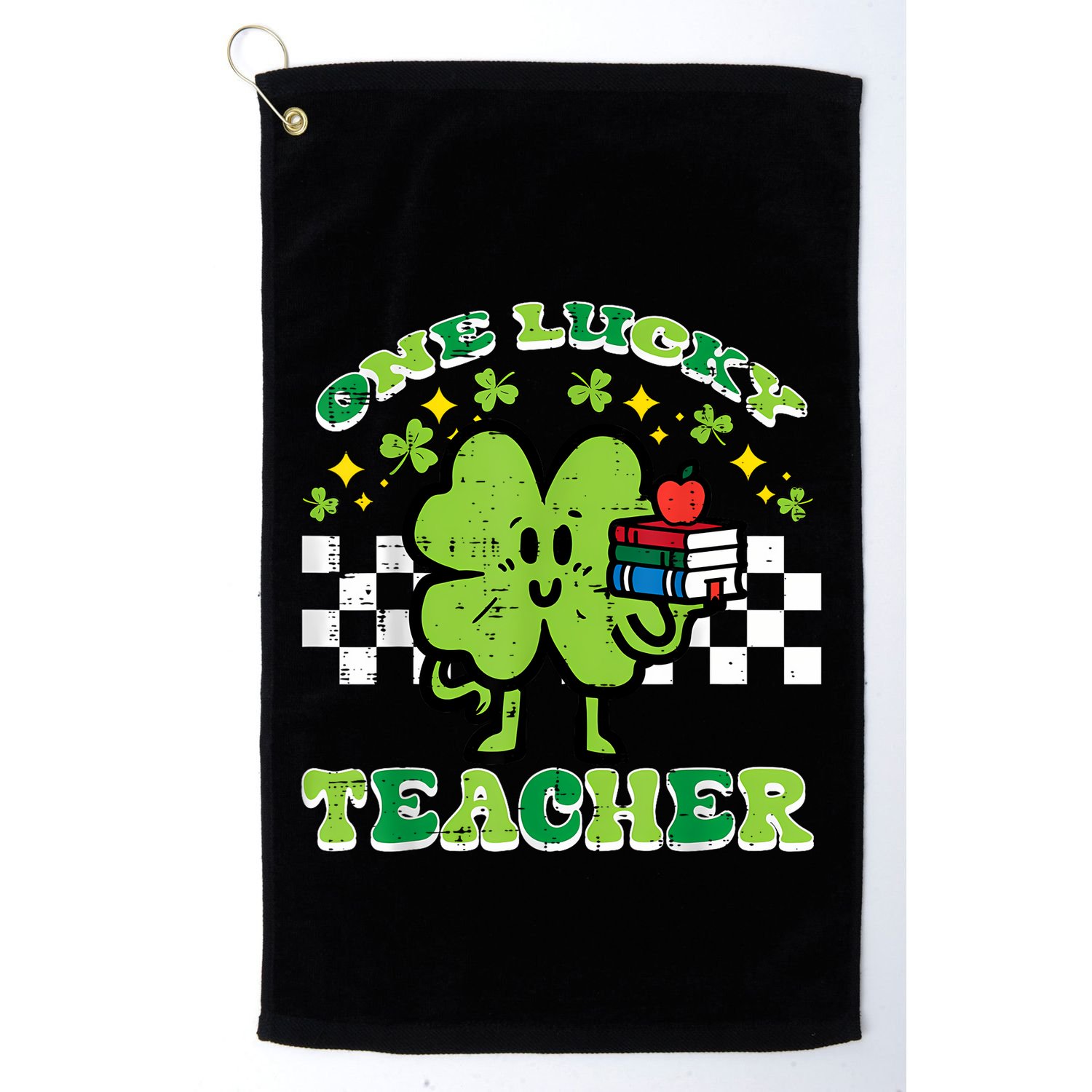 St Patrick Day Shamrock One Lucky Teacher Retro Saint Pattys Golf Towel