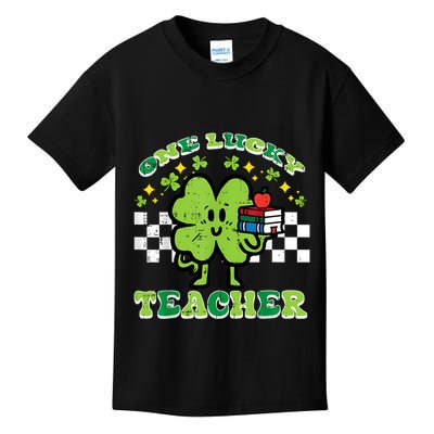 St Patrick Day Shamrock One Lucky Teacher Retro Saint Pattys Kids T-Shirt