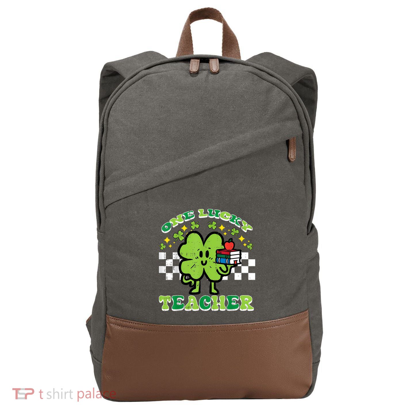 St Patrick Day Shamrock One Lucky Teacher Retro Saint Pattys Cotton Canvas Backpack