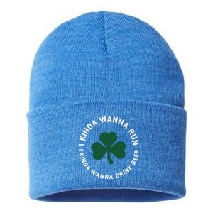 St Patrick's Day Running I Kinda Wanna Run Beer Great Gift Sustainable Knit Beanie