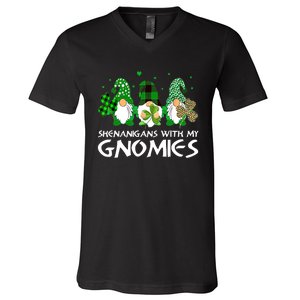 St Patricks Day Shenanigans With My Gnomies Gnomes Shamrock V-Neck T-Shirt