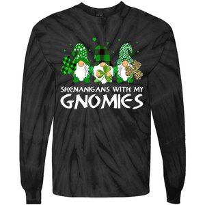 St Patricks Day Shenanigans With My Gnomies Gnomes Shamrock Tie-Dye Long Sleeve Shirt