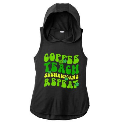 St Patrick's Day Coffee Teach Shenanigans Repeat Ladies PosiCharge Tri-Blend Wicking Draft Hoodie Tank