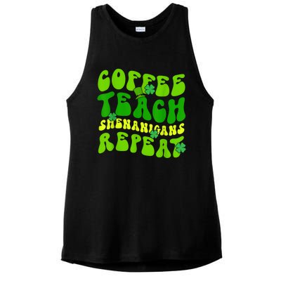 St Patrick's Day Coffee Teach Shenanigans Repeat Ladies PosiCharge Tri-Blend Wicking Tank