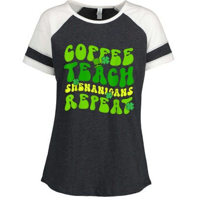 St Patrick's Day Coffee Teach Shenanigans Repeat Enza Ladies Jersey Colorblock Tee