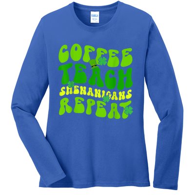 St Patrick's Day Coffee Teach Shenanigans Repeat Ladies Long Sleeve Shirt