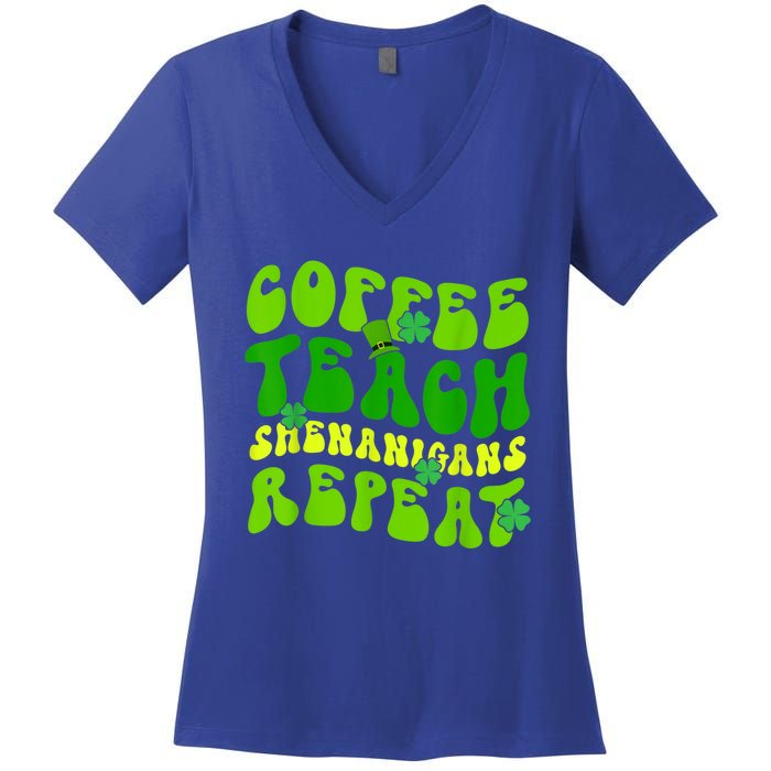 St Patrick's Day Coffee Teach Shenanigans Repeat Women's V-Neck T-Shirt