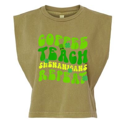 St Patrick's Day Coffee Teach Shenanigans Repeat Garment-Dyed Women's Muscle Tee