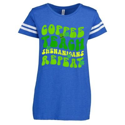 St Patrick's Day Coffee Teach Shenanigans Repeat Enza Ladies Jersey Football T-Shirt