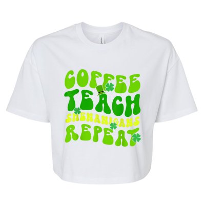 St Patrick's Day Coffee Teach Shenanigans Repeat Bella+Canvas Jersey Crop Tee