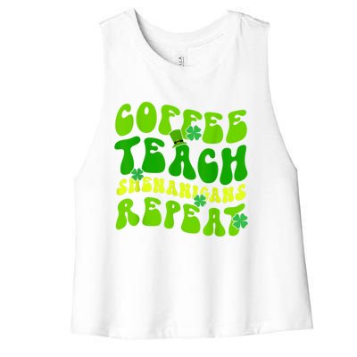 St Patrick's Day Coffee Teach Shenanigans Repeat Women's Racerback Cropped Tank