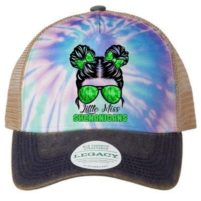 St Patrick's Day Messy Bun Little Miss Shenanigans Funny Gift Legacy Tie Dye Trucker Hat