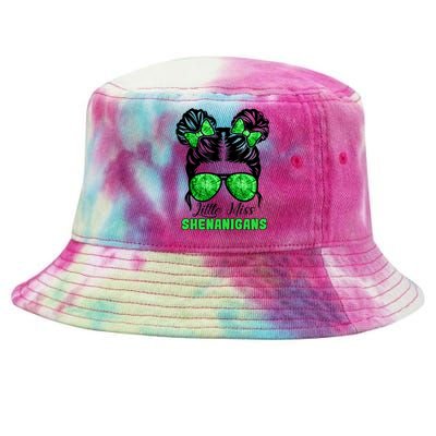 St Patrick's Day Messy Bun Little Miss Shenanigans Funny Gift Tie-Dyed Bucket Hat