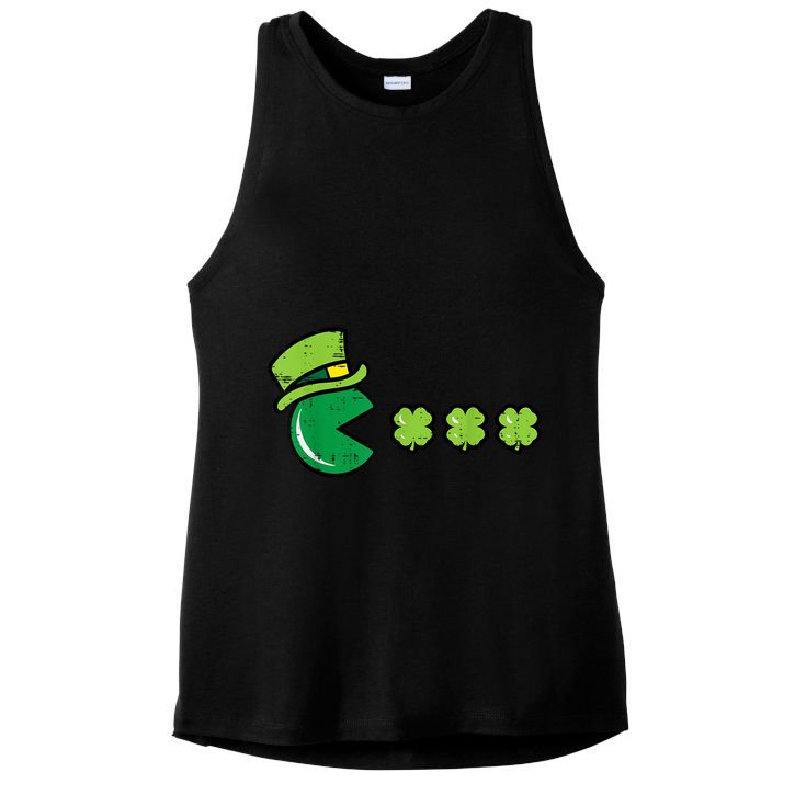 St Patricks Day Eating Shamrock Retro Gamer Ladies PosiCharge Tri-Blend Wicking Tank
