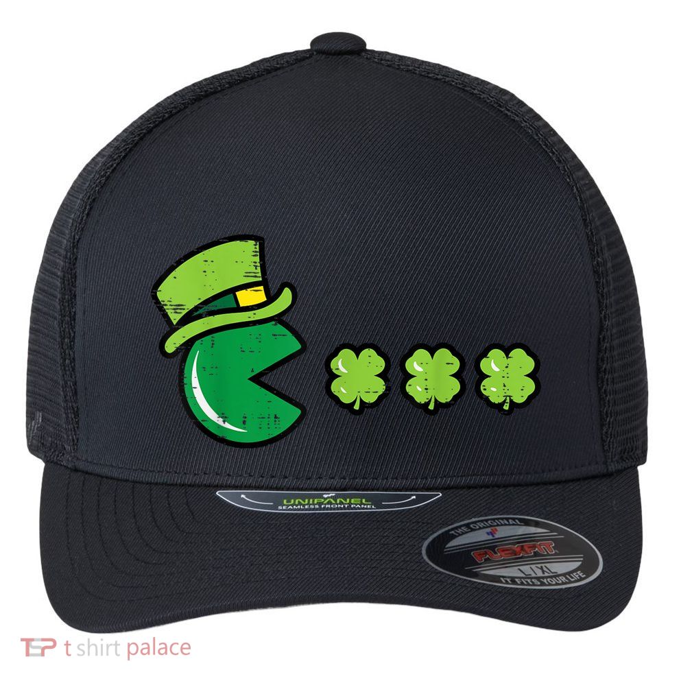 St Patricks Day Eating Shamrock Retro Gamer Flexfit Unipanel Trucker Cap