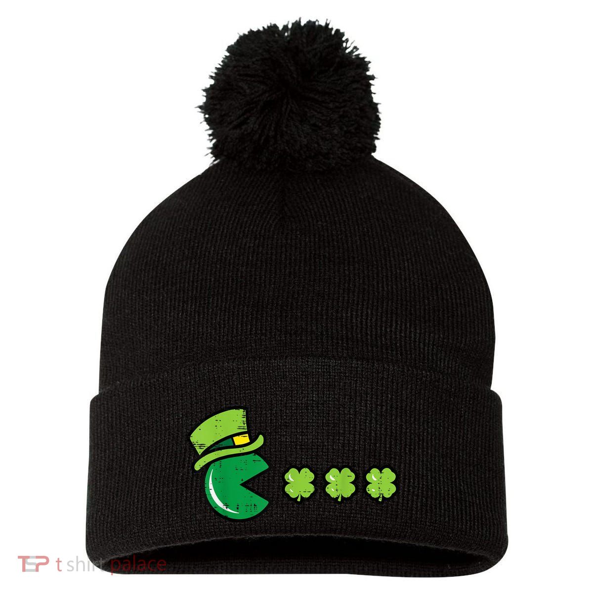 St Patricks Day Eating Shamrock Retro Gamer Pom Pom 12in Knit Beanie
