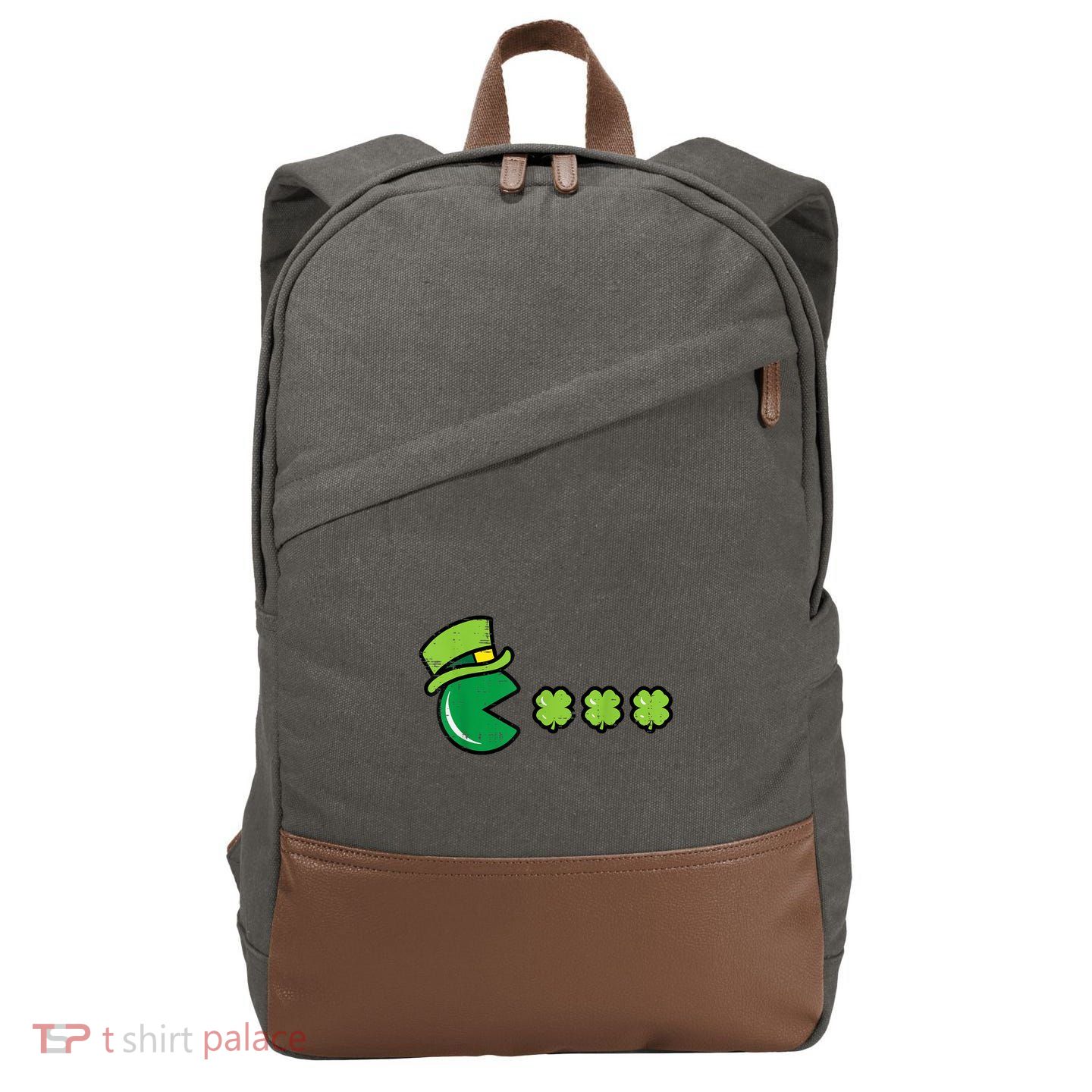 St Patricks Day Eating Shamrock Retro Gamer Cotton Canvas Backpack