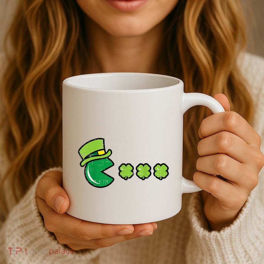 St Patricks Day Eating Shamrock Retro Gamer Mug