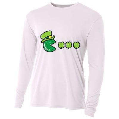 St Patricks Day Eating Shamrock Retro Gamer Cooling Performance Long Sleeve Crew