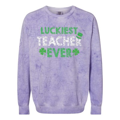 Saint Patrick's Day Luckiest Teacher Ever Funny Gift Colorblast Crewneck Sweatshirt