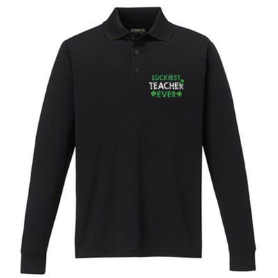 Saint Patrick's Day Luckiest Teacher Ever Funny Gift Performance Long Sleeve Polo