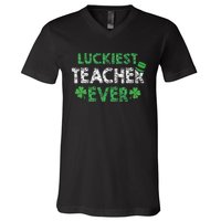 Saint Patrick's Day Luckiest Teacher Ever Funny Gift V-Neck T-Shirt