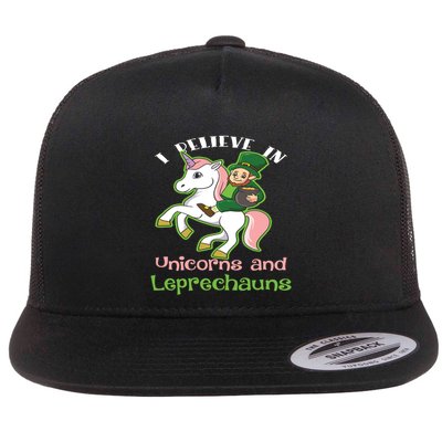 St PatrickS Day I Believe In Unicorns And Leprechauns Cool Gift Flatbill Hat