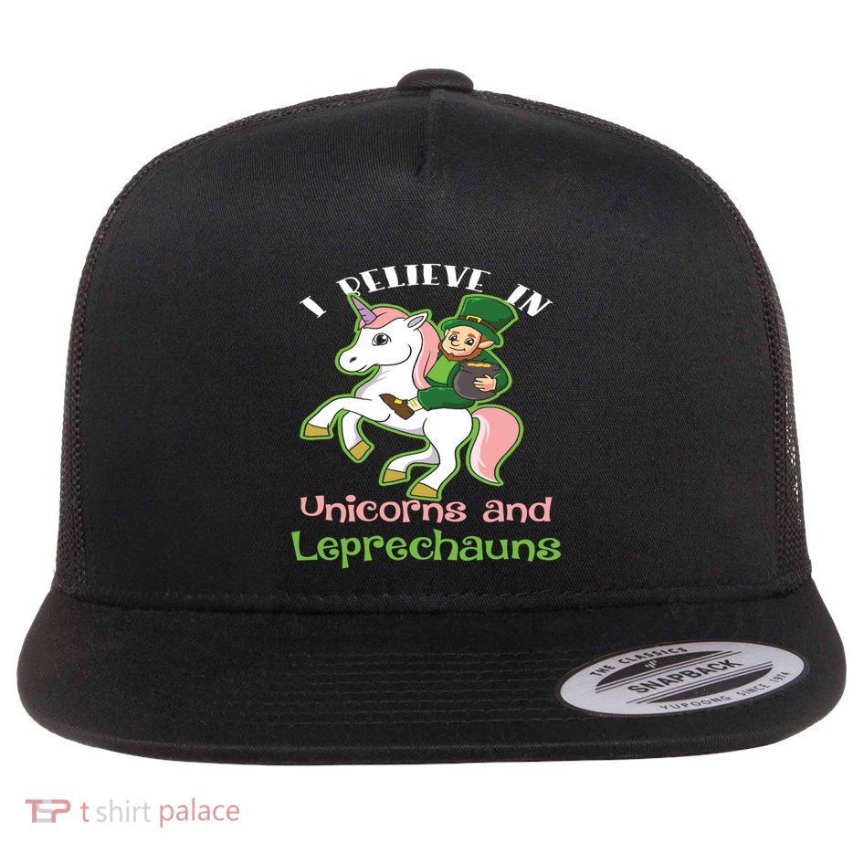 St PatrickS Day I Believe In Unicorns And Leprechauns Cool Gift Flatbill Hat