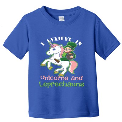 St PatrickS Day I Believe In Unicorns And Leprechauns Cool Gift Toddler T-Shirt
