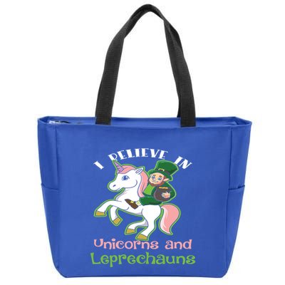 St PatrickS Day I Believe In Unicorns And Leprechauns Cool Gift Zip Tote Bag