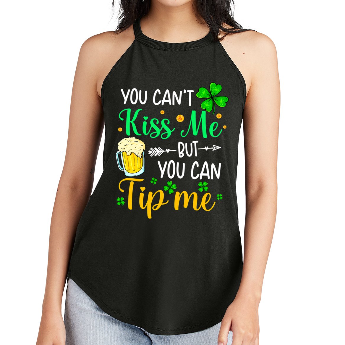 St Patrick's Day Lucky Shamrock Waitress Bartender Waiter Women's Perfect Tri Rocker Tank