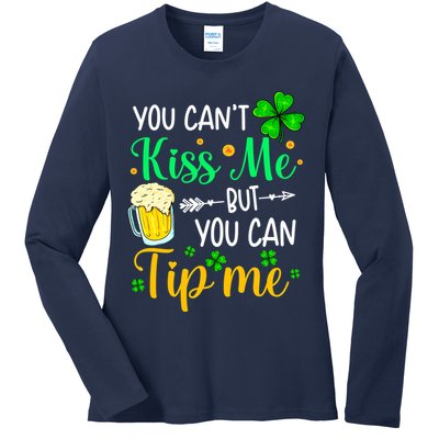 St Patrick's Day Lucky Shamrock Waitress Bartender Waiter Ladies Long Sleeve Shirt