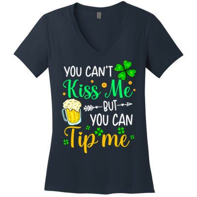 St Patrick's Day Lucky Shamrock Waitress Bartender Waiter Women's V-Neck T-Shirt