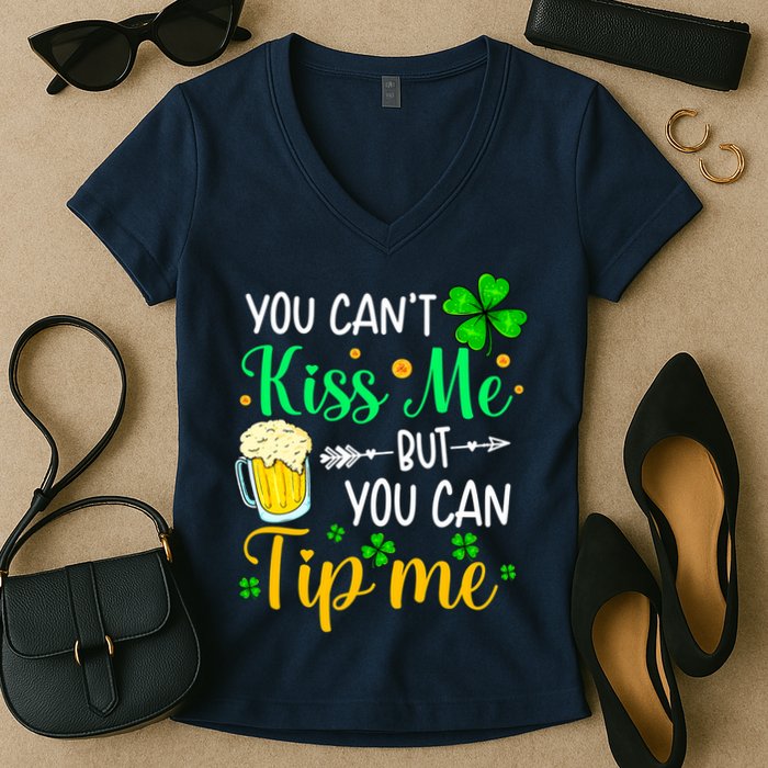 St Patrick's Day Lucky Shamrock Waitress Bartender Waiter Women's V-Neck T-Shirt