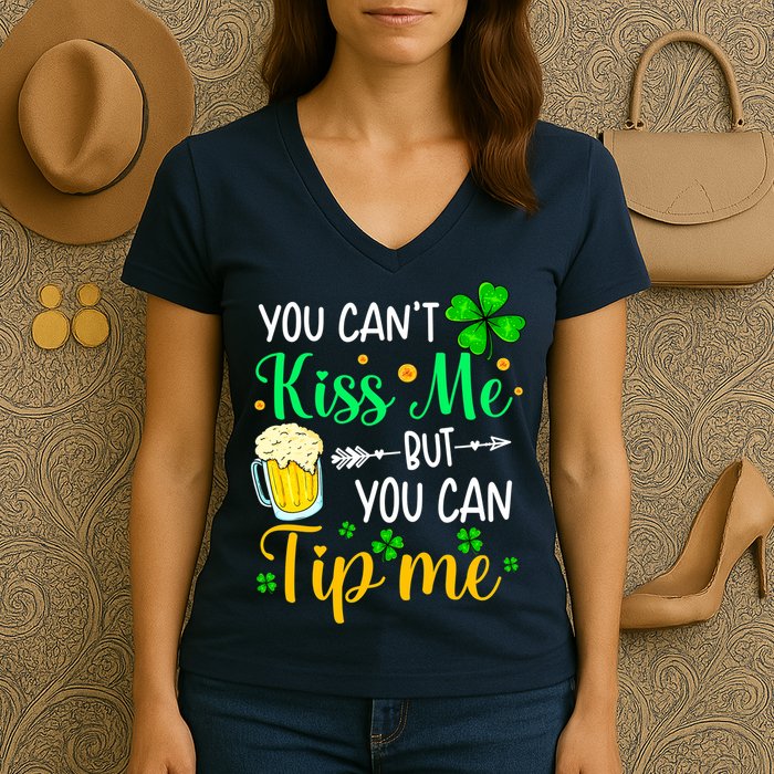 St Patrick's Day Lucky Shamrock Waitress Bartender Waiter Women's V-Neck T-Shirt