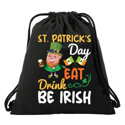 St Patricks Day Eat Drink And Be Irish Funny Leprechaun Drawstring Bag