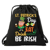 St Patricks Day Eat Drink And Be Irish Funny Leprechaun Drawstring Bag