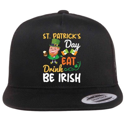 St Patricks Day Eat Drink And Be Irish Funny Leprechaun Flatbill Hat