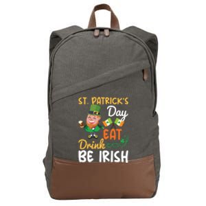 St Patricks Day Eat Drink And Be Irish Funny Leprechaun Cotton Canvas Backpack