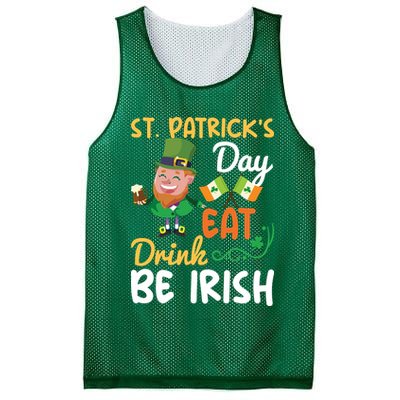 St Patricks Day Eat Drink And Be Irish Funny Leprechaun Mesh Reversible Basketball Jersey Tank