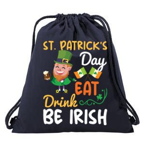 St Patricks Day Eat Drink And Be Irish Funny Leprechaun Drawstring Bag