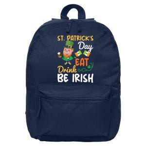 St Patricks Day Eat Drink And Be Irish Funny Leprechaun 16 in Basic Backpack