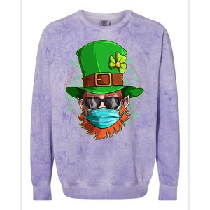 St Patricks Day Quarantined Masked Leprechaun Colorblast Crewneck Sweatshirt