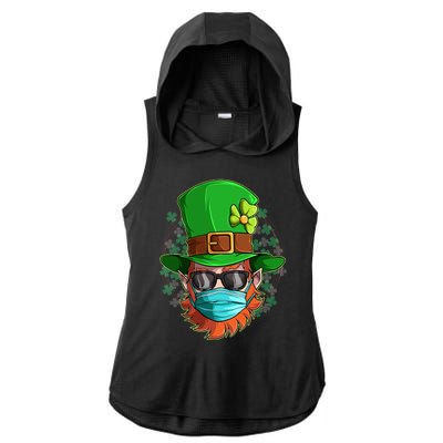 St Patricks Day Quarantined Masked Leprechaun Ladies PosiCharge Tri-Blend Wicking Draft Hoodie Tank