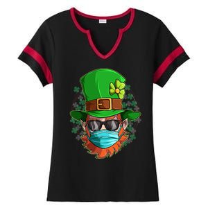 St Patricks Day Quarantined Masked Leprechaun Ladies Halftime Notch Neck Tee