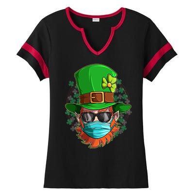 St Patricks Day Quarantined Masked Leprechaun Ladies Halftime Notch Neck Tee