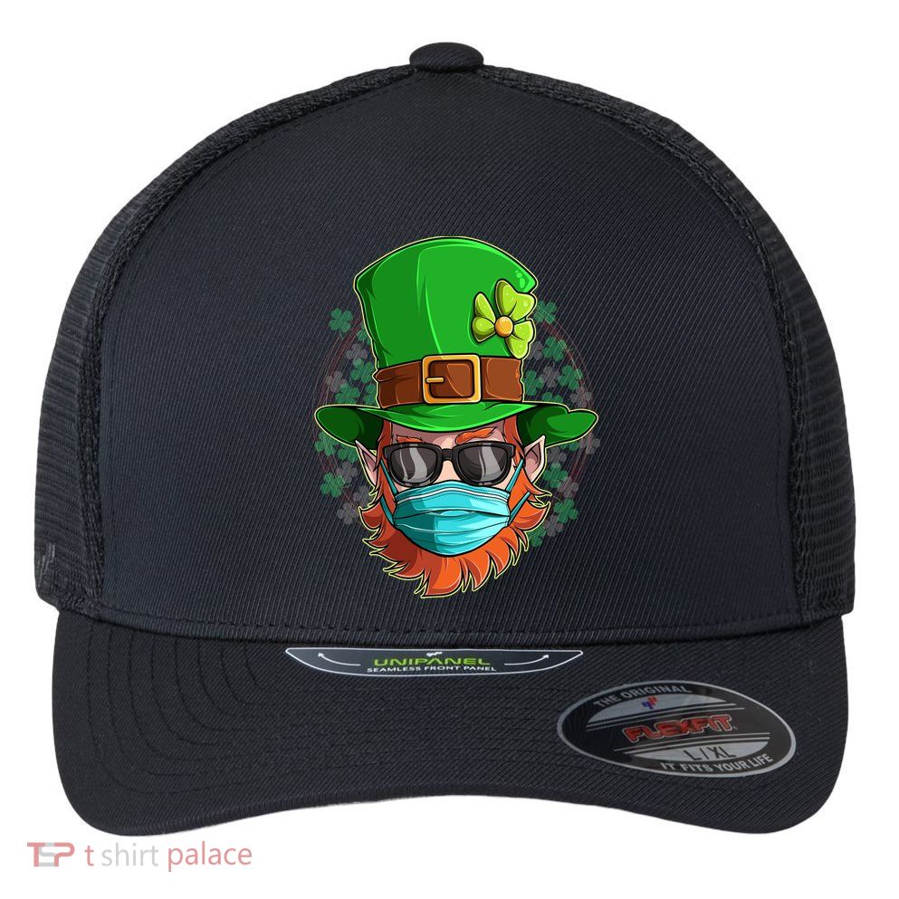 St Patricks Day Quarantined Masked Leprechaun Flexfit Unipanel Trucker Cap