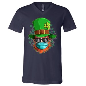 St Patricks Day Quarantined Masked Leprechaun V-Neck T-Shirt