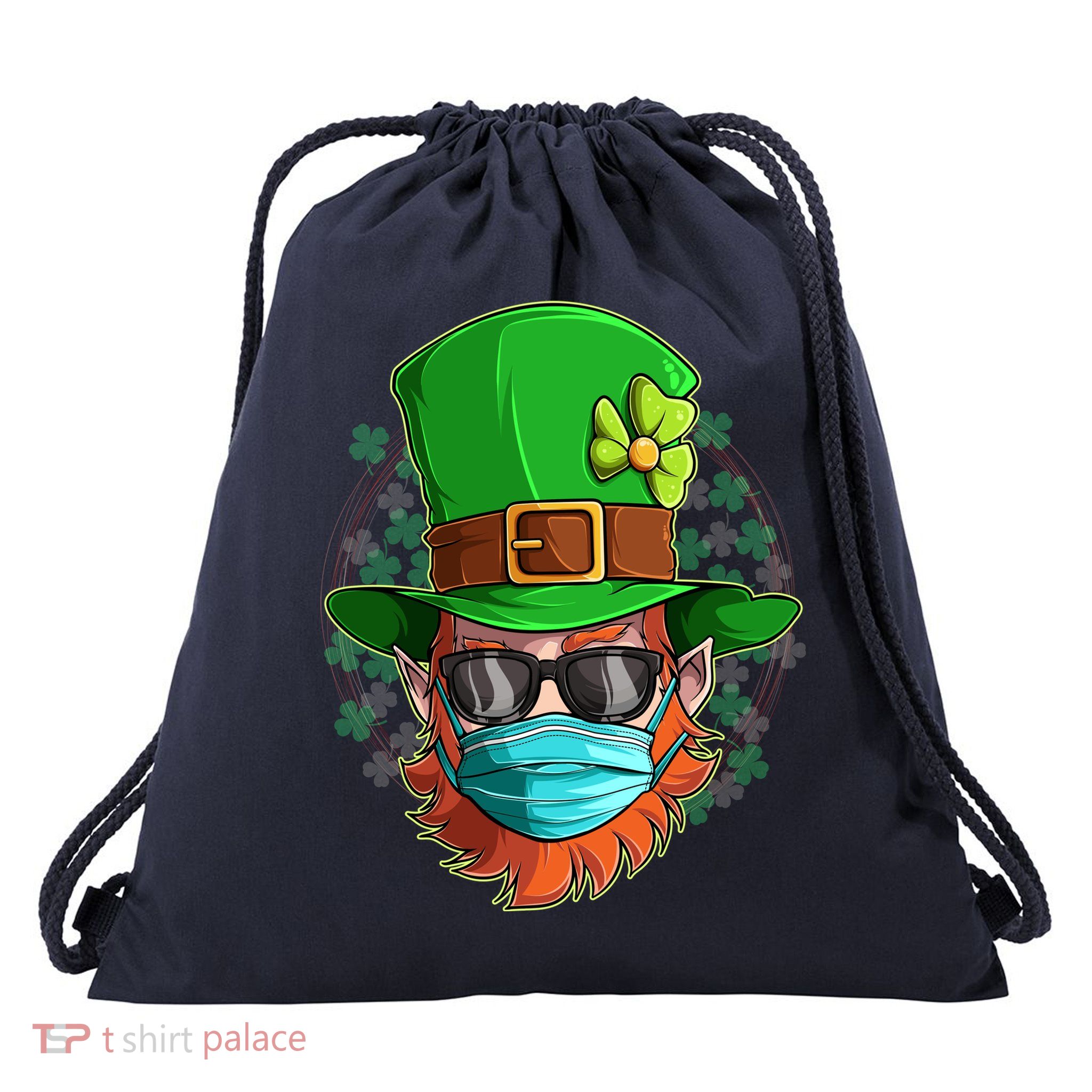 St Patricks Day Quarantined Masked Leprechaun Drawstring Bag
